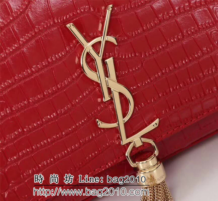 YSL聖羅蘭 經典金扣 鱷魚紋牛皮 時尚流蘇包 26700 YAS1123